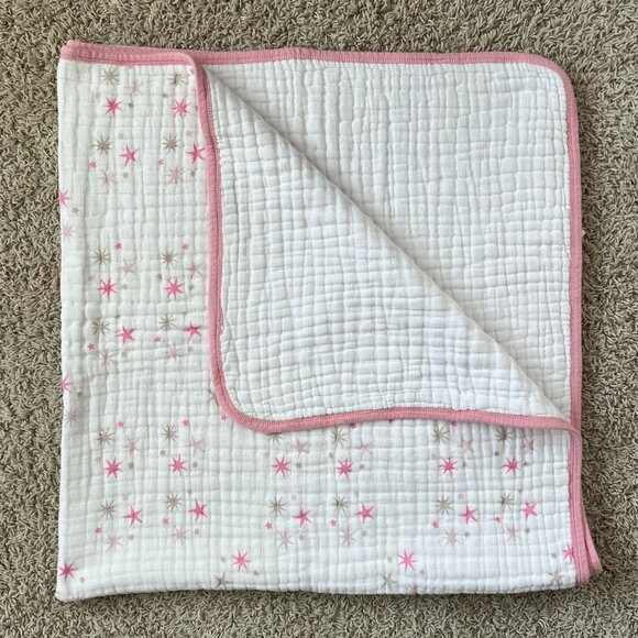 Aden + Anais Cotton Muslin Dream Blanket Pink Gray Stars - Picture 1 of 5